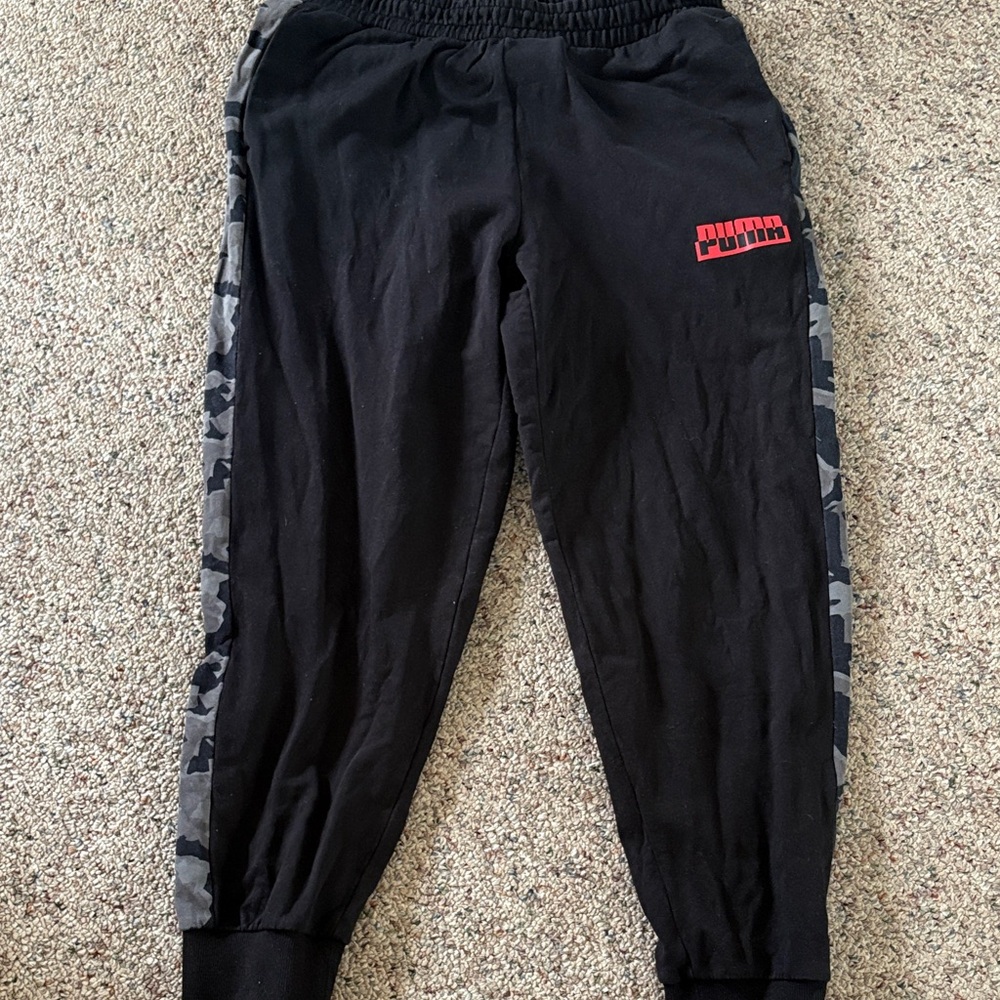 Puma Black Joggers with Red Logo and Camouflage Accents Men’s